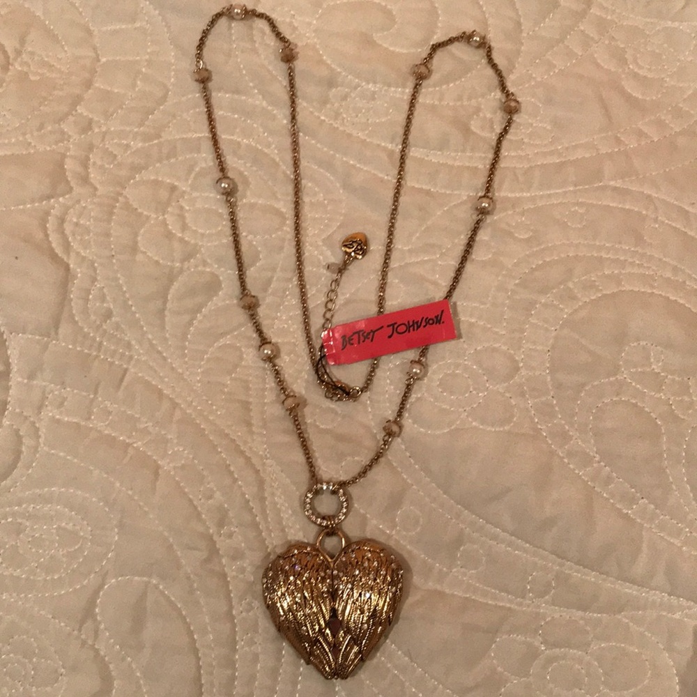Betsey Johnson Long Angel Wing Heart Pendant
